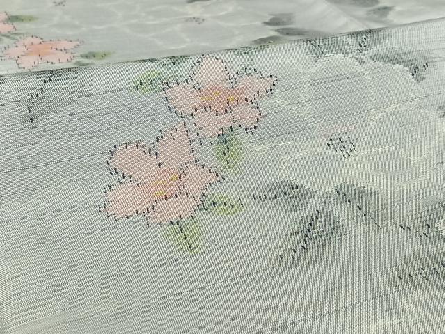 平和屋着物▽上質な紬　単衣　草花文　正絹　逸品　AABH2276jh