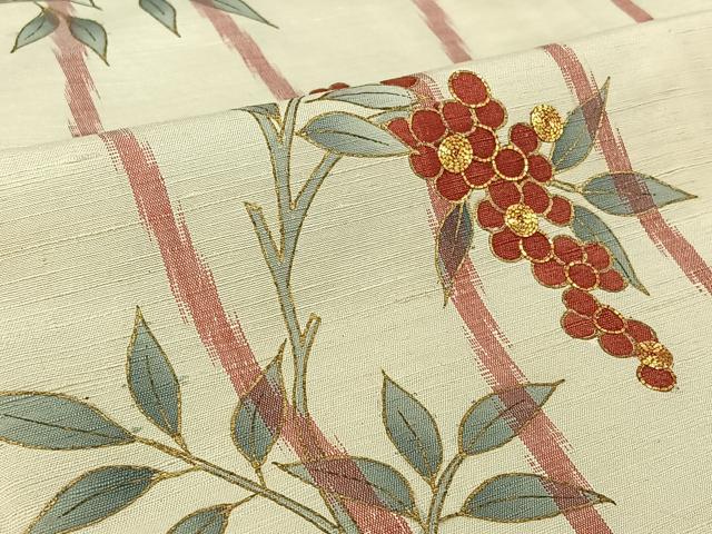 平和屋着物▽訪問着　単衣　紬地　駒刺繍　南天文　金彩　正絹　逸品　AABH2279jh 平和屋着物▽訪問着 単衣 紬地 駒刺繍 南天文 金彩 正絹