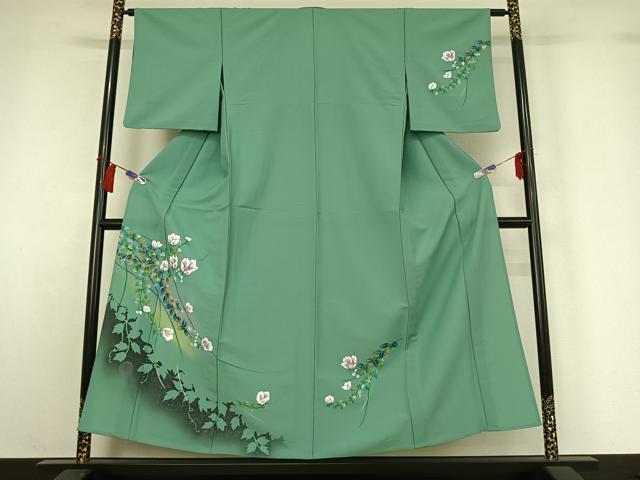 平和屋着物▽訪問着　単衣　草花文　暈し染め　金銀彩　洗える着物　AABH2286jh