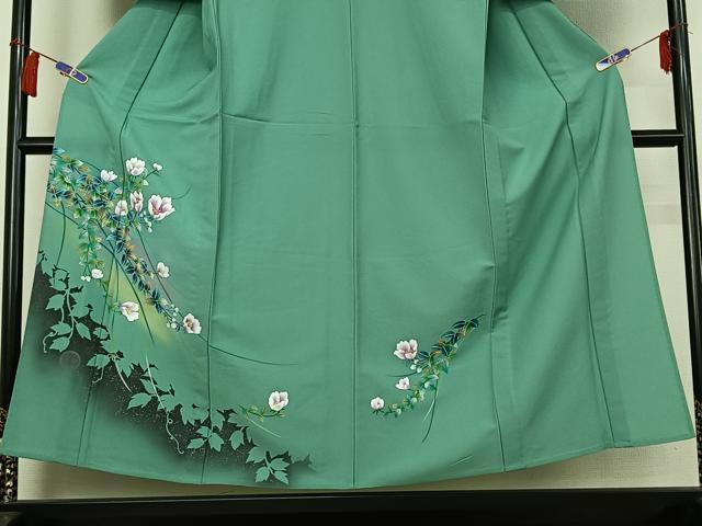 平和屋着物▽訪問着 単衣 草花文 暈し染め 金銀彩 洗える