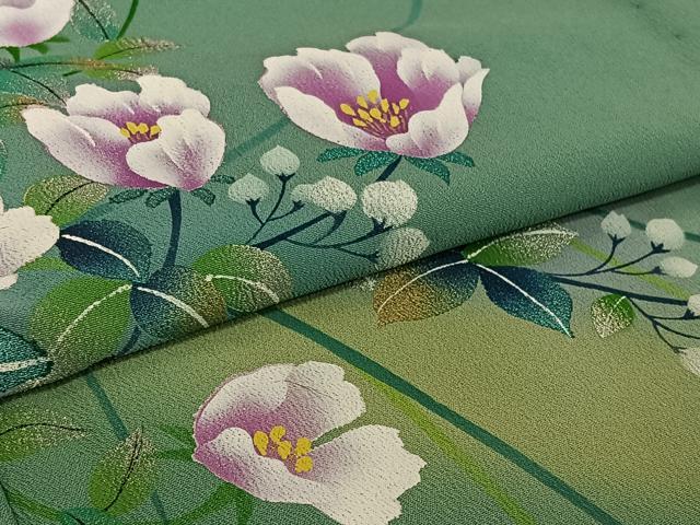 平和屋着物▽訪問着　単衣　草花文　暈し染め　金銀彩　洗える着物　AABH2286jh 平和屋着物▽訪問着 単衣 草花文 暈し染め 金銀彩 洗える