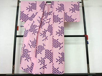 平和屋着物▽小紋　単衣　七宝花文　洗える着物　AABH2291jh