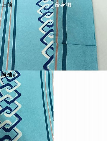 平和屋着物▽小紋　単衣　幾何学文様　洗える着物　AABH2292jh