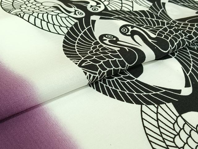 平和屋着物▽小紋　単衣　向かい鶴文　洗える着物　AABH2293jh