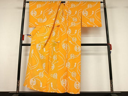 平和屋着物▽小紋　単衣　向かい鶴文　洗える着物　AABH2294jh