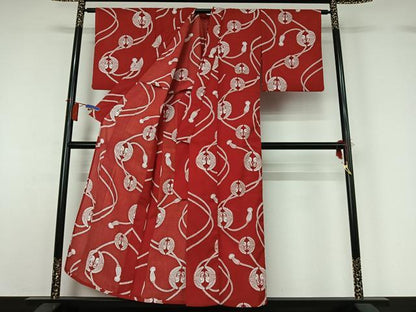 平和屋着物▽小紋　単衣　向かい鶴文　洗える着物　AABH2295jh