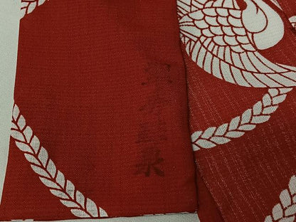 平和屋着物▽小紋　単衣　向かい鶴文　洗える着物　AABH2295jh