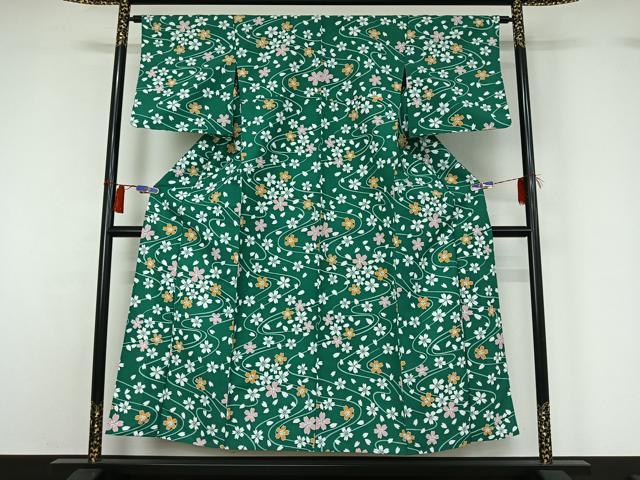 平和屋着物▽小紋　単衣　流水花文　洗える着物　AABH2296jh