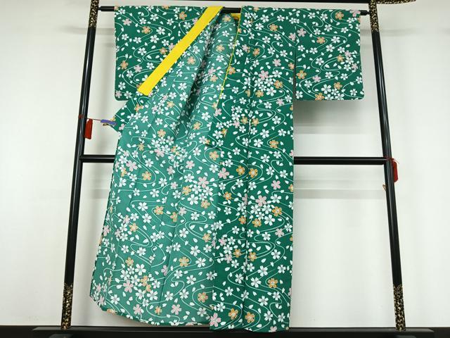 平和屋着物▽小紋　単衣　流水花文　洗える着物　AABH2296jh