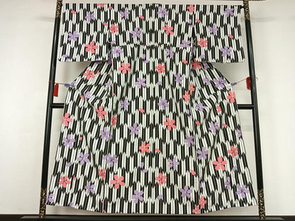 平和屋着物▽小紋　単衣　舞桜文　洗える着物　AABH2297jh