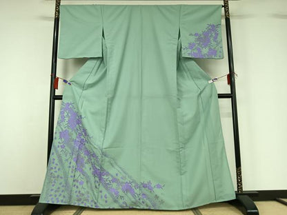 平和屋着物▽訪問着　単衣　草花文　洗える着物　AABH2299jh