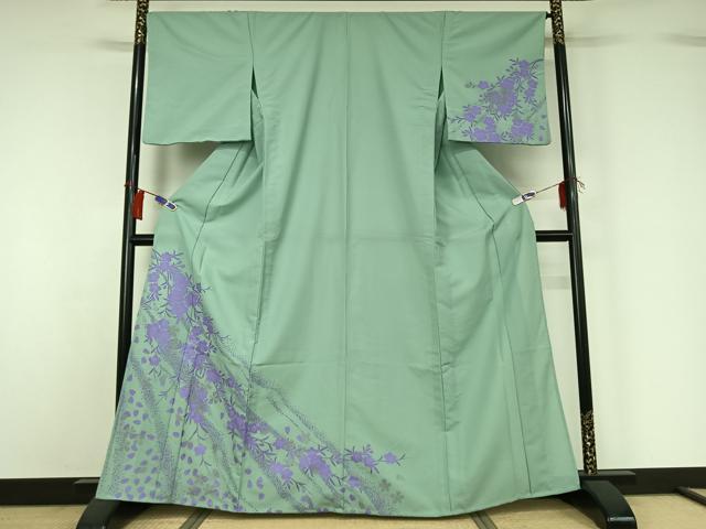 平和屋着物▽訪問着　単衣　草花文　洗える着物　AABH2299jh