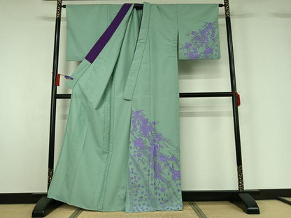 平和屋着物▽訪問着　単衣　草花文　洗える着物　AABH2299jh