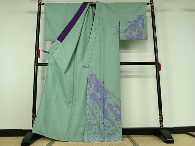 平和屋着物▽訪問着　単衣　草花文　洗える着物　AABH2299jh