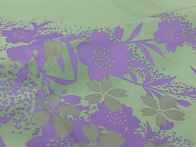 平和屋着物▽訪問着　単衣　草花文　洗える着物　AABH2299jh