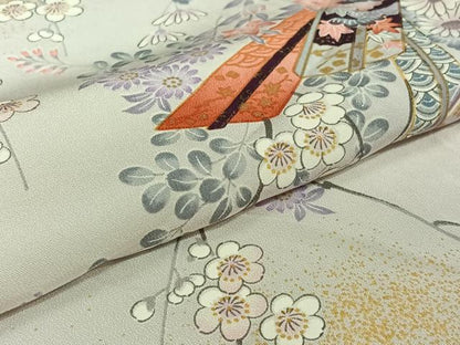 平和屋着物▽上質な小紋　単衣　舞扇文　金彩　正絹　逸品　AABH2302jh