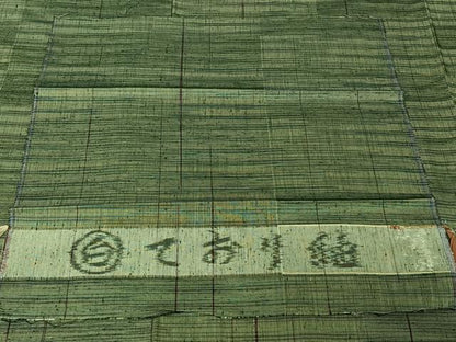 平和屋着物▽ており紬　単衣　横段文　反端付き　正絹　逸品　AABH2305jh