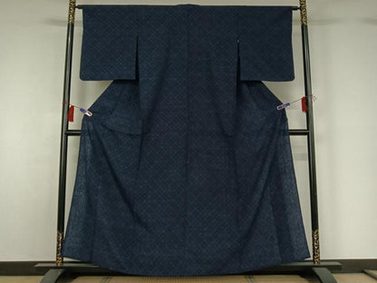 平和屋着物▽上質な紬　単衣　花菱文　正絹　逸品　AABH2306jh