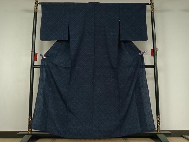 平和屋着物▽上質な紬　単衣　花菱文　正絹　逸品　AABH2306jh