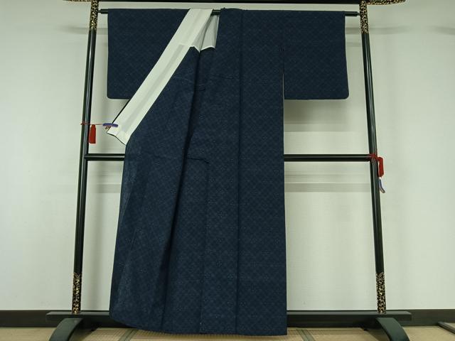 平和屋着物▽上質な紬　単衣　花菱文　正絹　逸品　AABH2306jh