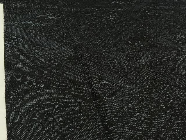 平和屋着物▽本場結城紬　重要無形文化財　単衣　100亀甲　吉祥花文　黒地　正絹　逸品　AABH2307jh