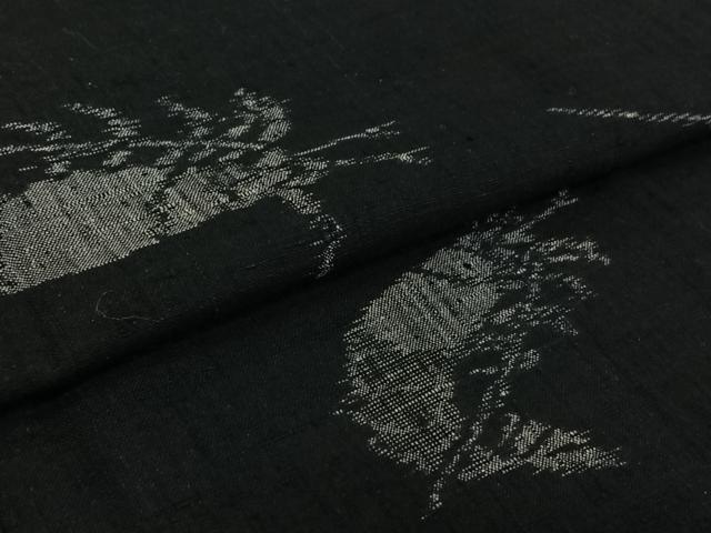 平和屋着物▽上質な紬　単衣　海老　黒地　正絹　逸品　AABH2310jh