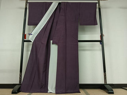 平和屋着物▽上質な紬　単衣　滅紫色　正絹　逸品　AABH2313jh