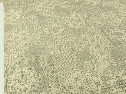 平和屋着物▽本塩沢　単衣　吉祥花文　正絹　逸品　AABH2314jh