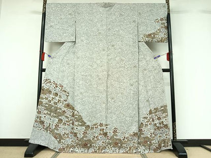 平和屋着物▽訪問着　単衣　手描き　辻が花　正絹　逸品　AABH2315jh