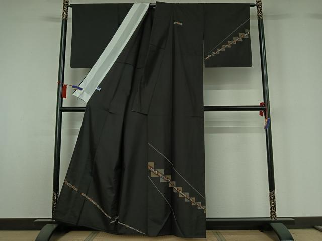 平和屋着物▽訪問着　単衣　本場大島紬地　刺繍　草花文　金糸　正絹　逸品　AABH2316jh