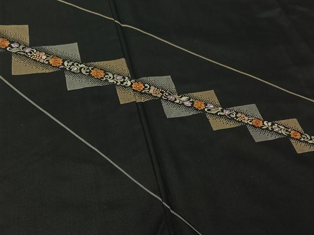 平和屋着物▽訪問着　単衣　本場大島紬地　刺繍　草花文　金糸　正絹　逸品　AABH2316jh