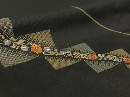 平和屋着物▽訪問着　単衣　本場大島紬地　刺繍　草花文　金糸　正絹　逸品　AABH2316jh