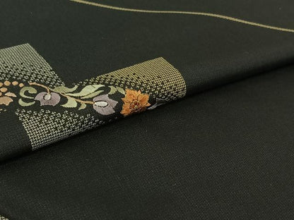 平和屋着物▽訪問着　単衣　本場大島紬地　刺繍　草花文　金糸　正絹　逸品　AABH2316jh