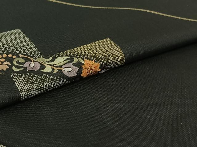 平和屋着物▽訪問着　単衣　本場大島紬地　刺繍　草花文　金糸　正絹　逸品　AABH2316jh