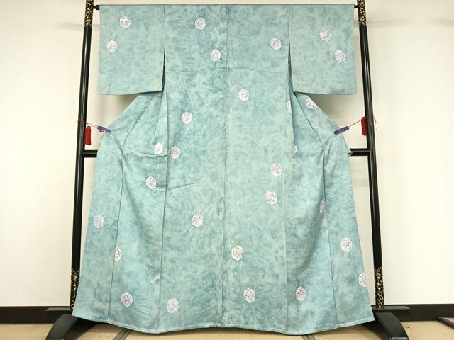 平和屋着物▽上質な小紋　単衣　絞り　霞文　暈し染め　正絹　逸品　AABH2317jh
