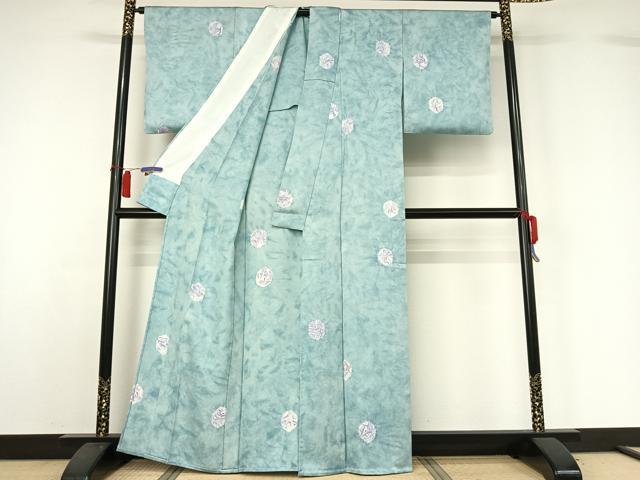 平和屋着物▽上質な小紋　単衣　絞り　霞文　暈し染め　正絹　逸品　AABH2317jh