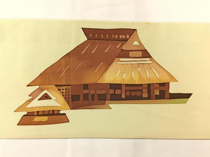 平和屋着物◎塩瀬　九寸名古屋帯　風景文　正絹　逸品　AABH2327uk