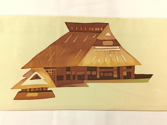 平和屋着物◎塩瀬　九寸名古屋帯　風景文　正絹　逸品　AABH2327uk