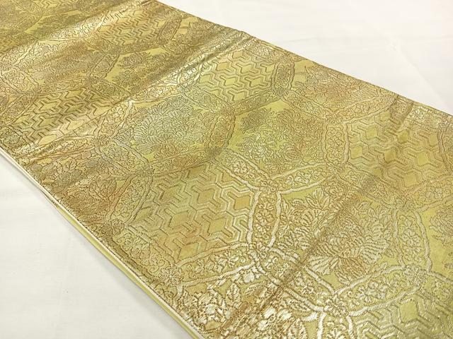 平和屋着物◎六通柄袋帯 七宝花文 銀糸 正絹 逸品 AABH2332uk