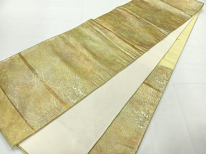 平和屋着物◎六通柄袋帯 七宝花文 銀糸 正絹 逸品 AABH2332uk