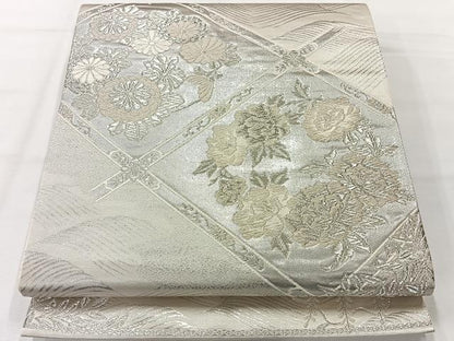 平和屋着物◎六通柄袋帯　唐織　美保姿　銀糸　正絹　逸品　AABH2338uk