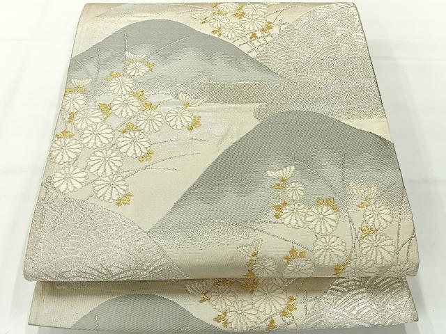 平和屋着物◎六通柄袋帯 唐織 風景花文 金銀糸 正絹 逸品 AABH2339uk