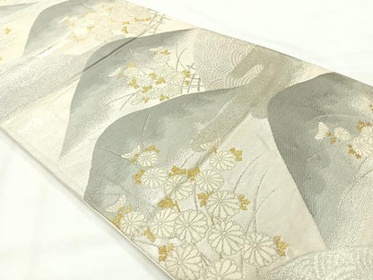 平和屋着物◎六通柄袋帯 唐織 風景花文 金銀糸 正絹 逸品 AABH2339uk