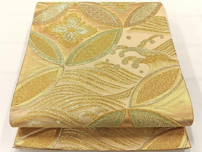 平和屋着物◎六通柄袋帯 七宝花文 金糸 正絹 逸品 AABH2373uk