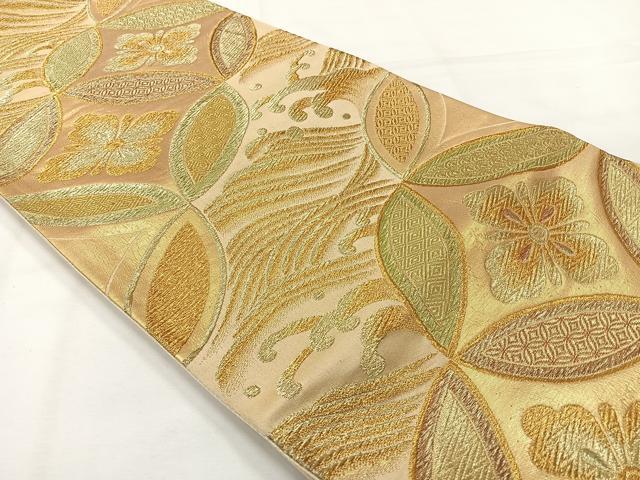 平和屋着物◎六通柄袋帯 七宝花文 金糸 正絹 逸品 AABH2373uk
