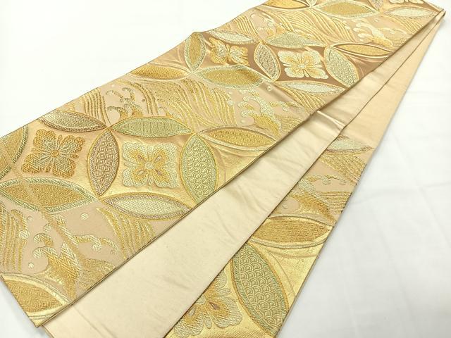 平和屋着物◎六通柄袋帯 七宝花文 金糸 正絹 逸品 AABH2373uk