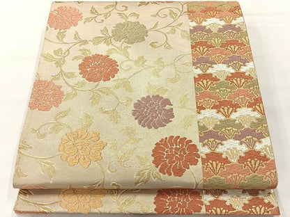平和屋着物◎六通柄袋帯　唐織　花唐草文　金糸　正絹　逸品　AABH2380uk
