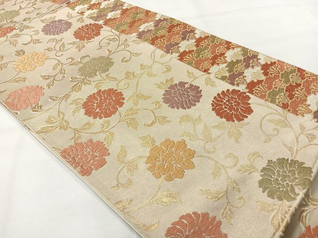平和屋着物◎六通柄袋帯　唐織　花唐草文　金糸　正絹　逸品　AABH2380uk
