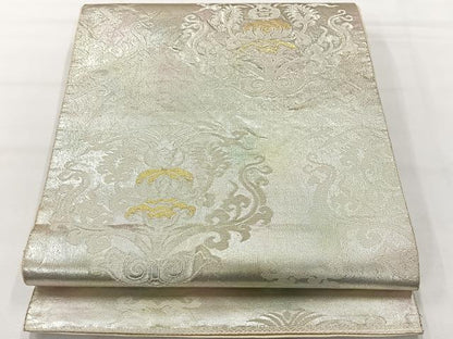 平和屋着物◎六通柄袋帯　駒刺繍　飾花文　金銀糸　引箔　正絹　逸品　AABH2382uk