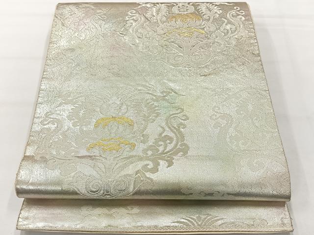 平和屋着物◎六通柄袋帯　駒刺繍　飾花文　金銀糸　引箔　正絹　逸品　AABH2382uk